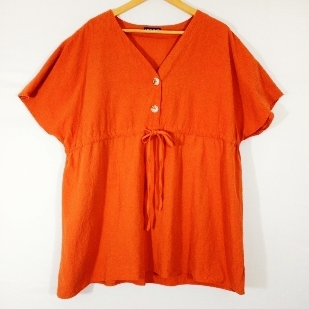 𝅺SHEIN Tunic/Bathing Suit Cover Up Burnt Orange Drawstring Waist Size Medium